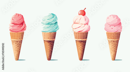  Ice Cream Watercolor Flat vector isolated on white background
