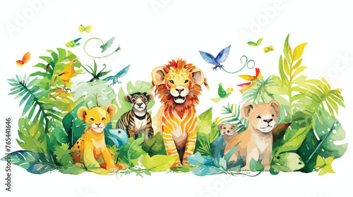 Lokii34 Jungle Party Watercolour Flat vector isolated on white