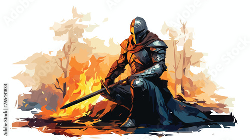 Lokii34 knight with the magic sword sitting on the fire digit