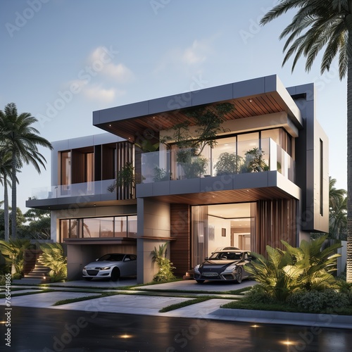 3D Rendering of Modern Two-Story House in India