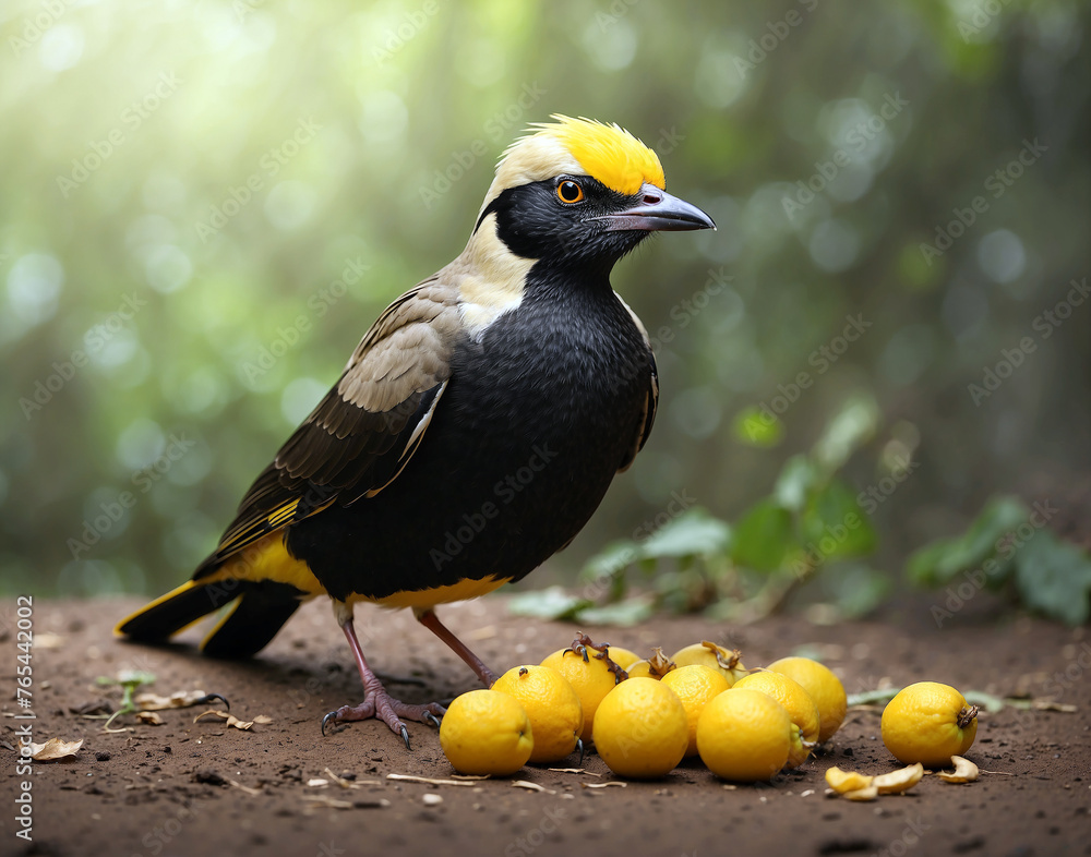 Realistic photo style of Black-collared Starling finding food. Realistic photo style of Black-collared Starling finding food.