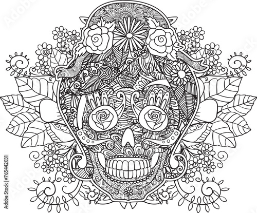 skull with mandala style coloring page