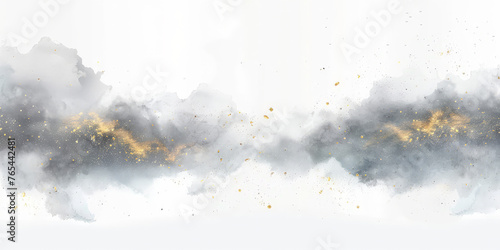 clouds  watercolor  with gold on white backround, banner © Planetz