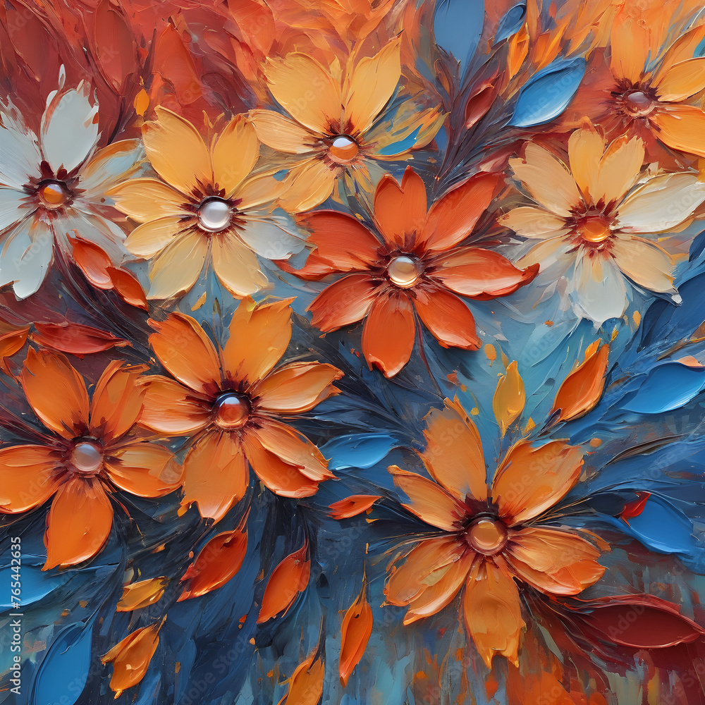 Abstract floral background. Oil blooms adorned with acrylic paint splashes. Abstract floral background. Oil blooms adorned with acrylic paint splashes.