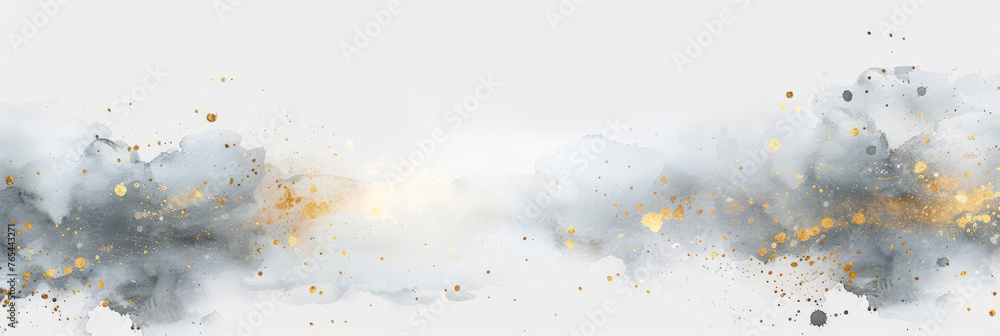 clouds watercolor with gold on white backround, banner - obrazy, fototapety, plakaty 