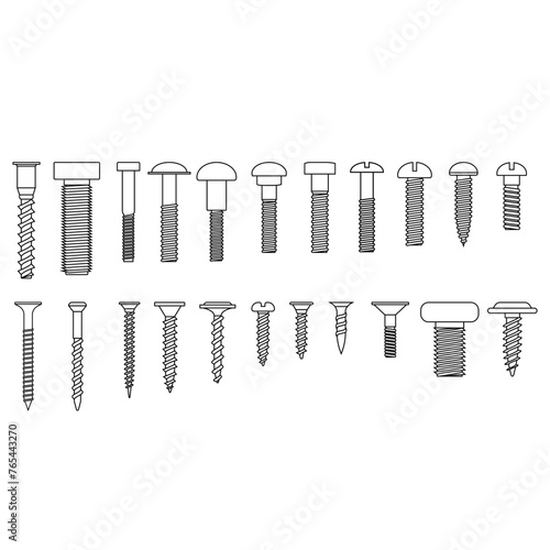 Self-tapping screw icon vector set. Screw illustration sign collection. Bolt symbol or logo.