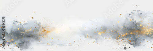clouds watercolor with gold on white backround, banner photo