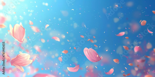  pink blossoms falling from the sky on blue sky background  pink cherry blossoms wallpaper banner  empty space background