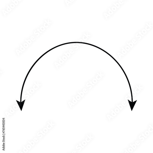 Dual semi circle arrow. Vector illustration. Semicircular curved thin long double ended arrow with white artboard.