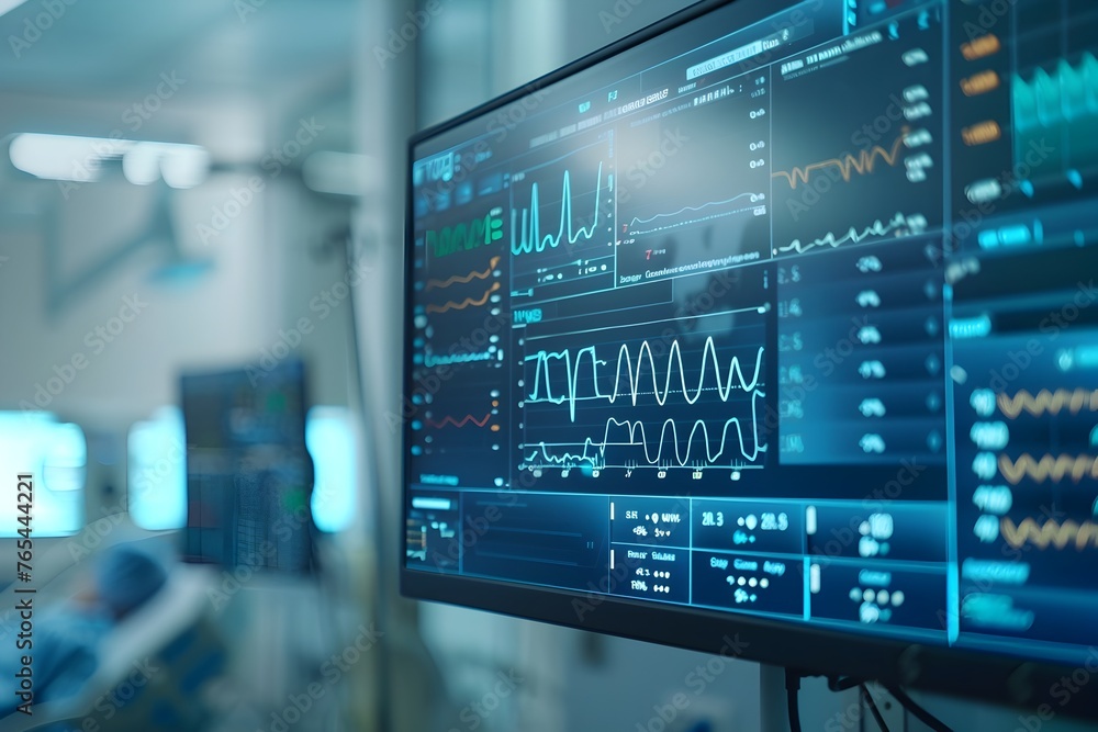 Digital Medical Monitor Displaying Real-Time Vital Sign Diagrams and Analytics for Healthcare Diagnostics and Research Digital Medical Monitor Displaying Real-Time Vital Sign Diagrams and Analytics for Healthcare Diagnostics and Research