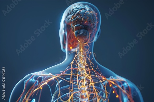 Captivating 3D Rendered Animation of the Human Nervous System Showcasing Intricate Anatomical Details and Interconnectivity photo