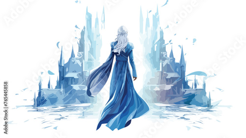 Lokii34 Sad Snow Queen walks in old castle. blue silk long 