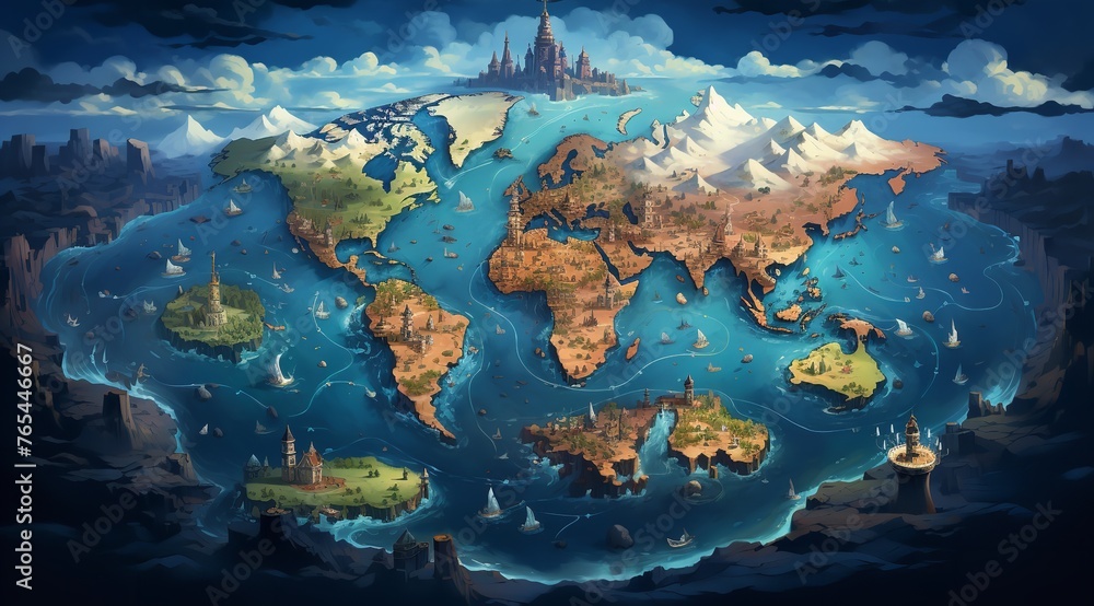 A Detailed Map of the World with Continents and Oceans Stock ...