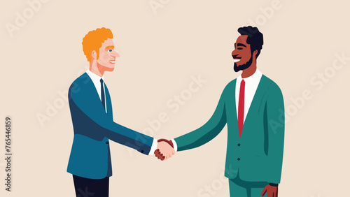 黒人と白人男性2人の握手_ベージュ背景,generative ai