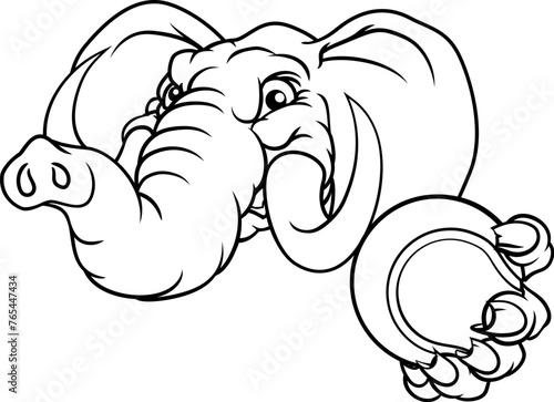 An elephant tennis sports animal mascot holding a ball