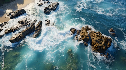 Aerial view landscape of coastline with ocean waves and powerful of sea with seascape canal and rocky coast
