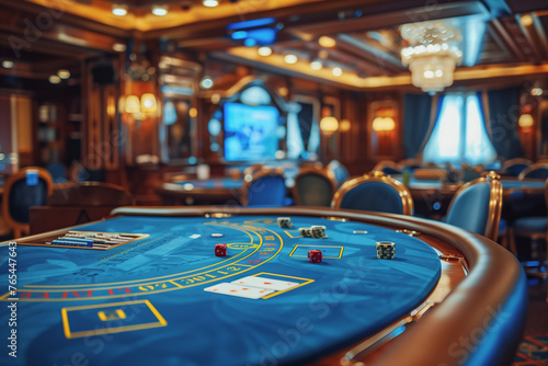 An opulent casino table with blue felt