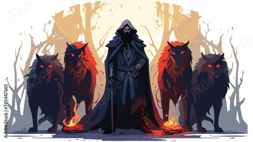Lokii34 The wizard standing among his demonic wolves digital photo