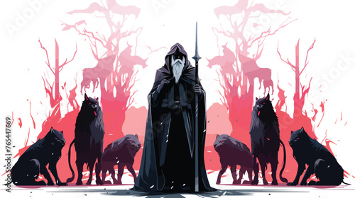 Lokii34 The wizard standing among his demonic wolves digital