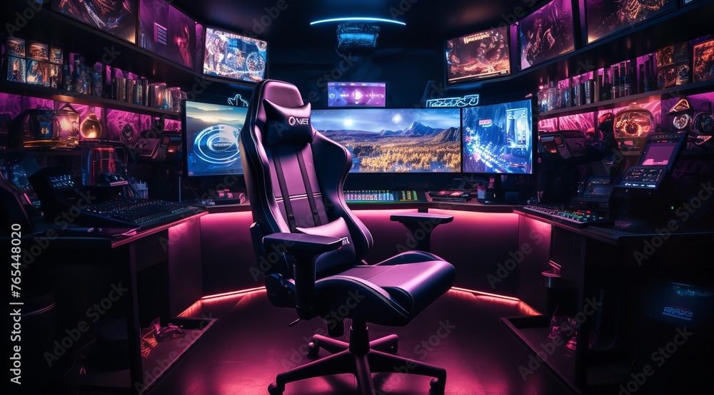 A Gaming Chair with Neon Lights Set Against the Wall
A Gaming Chair with Neon Lights Set Against the Wall