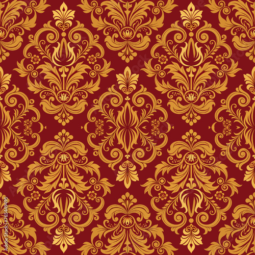 Damask seamless pattern. Fine vector traditional oriental ornament with golden elements