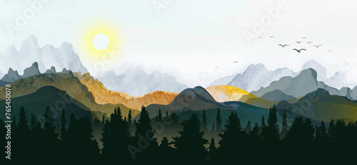 Minimal landscape art with painting brush background.