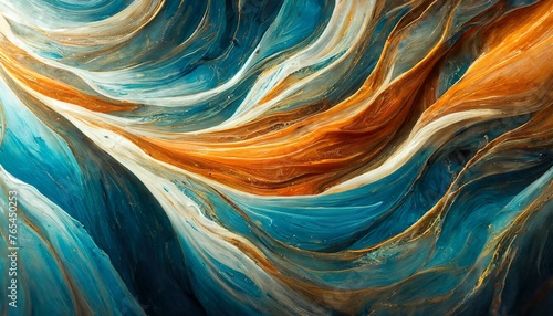 Ethereal Elegance: Abstract Marbled Paper Texture in Fluid Orange and Blue