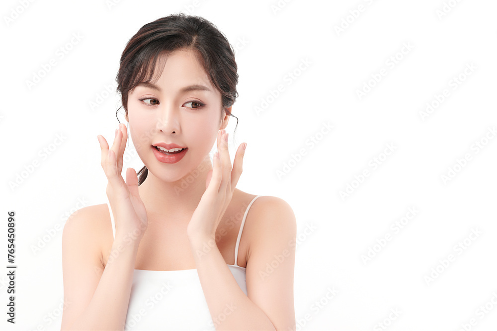 Beautiful young asian woman with clean fresh skin on white background, Face care, Facial treatment, Cosmetology, beauty and spa, Asian women portrait. Beautiful young asian woman with clean fresh skin on white background, Face care, Facial treatment, Cosmetology, beauty and spa, Asian women portrait.