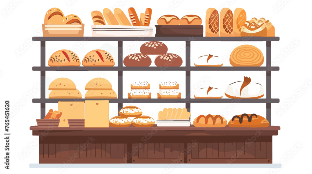 Bread Stand in a Bakery flat vector 