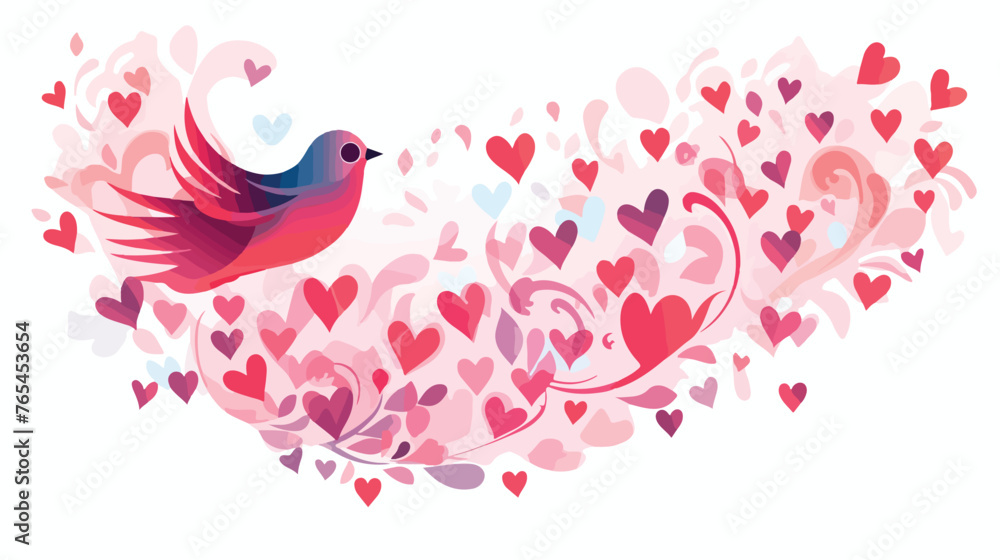 Bird singing with hearts design of love passion 