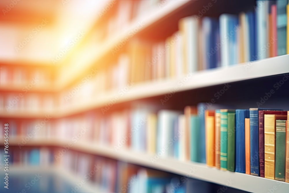 Abstract blurred public library interior space. blurry room with bookshelves by defocused effect. use for background or backdrop in business or education concepts - generative ai Abstract blurred public library interior space. blurry room with bookshelves by defocused effect. use for background or backdrop in business or education concepts - generative ai