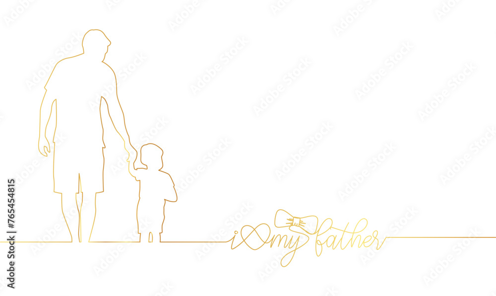 i love my father line art style with gold color, line art vector illustration