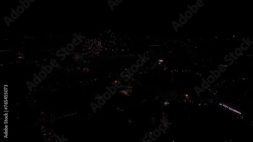 Aerial footage of the fireworks at night during Festa de Sao Joao do Porto in Porto, Portugal photo