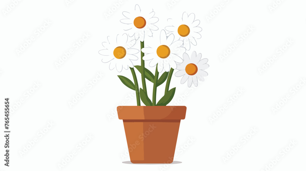 Daisy in Flower Pot flat vector isolated on white background