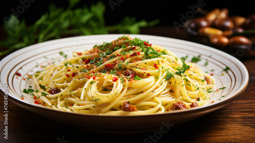 A traditional plate of spaghetti aglio e olio  © Jafger