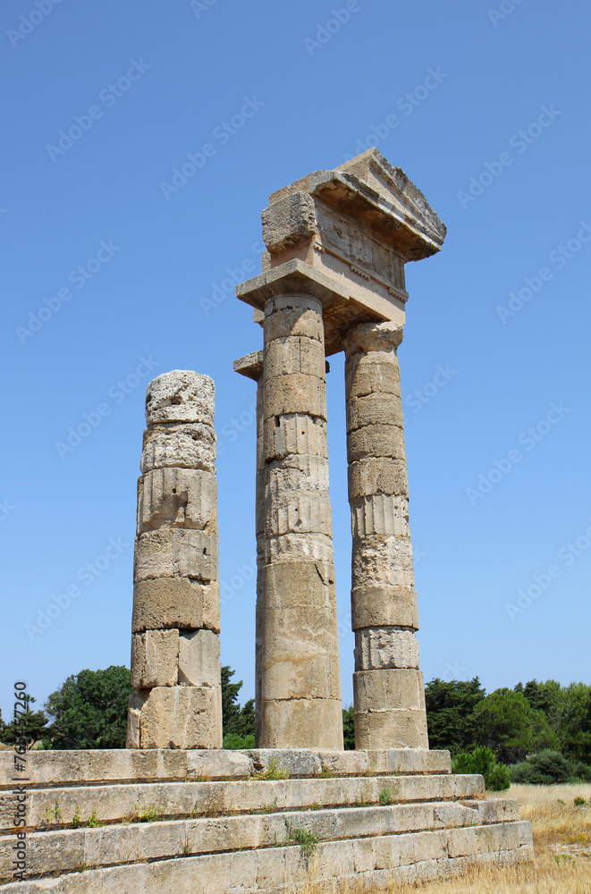 Ruins of The Acropolis with Blue Sky Background  in Rhodes, Greece