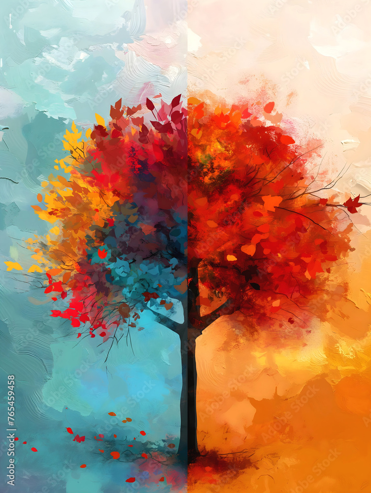 Abstract artistic tree painting, wall art, background, wallpaper