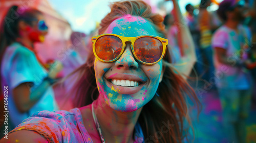 Cheerful people at the festival of colors Holi