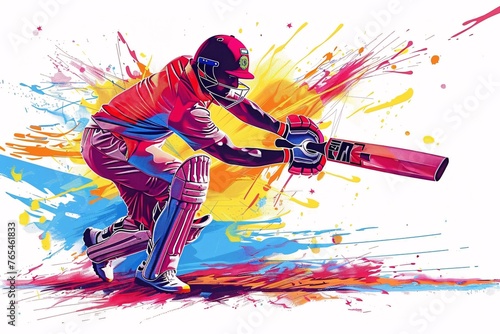 Image of a cricketer in motion on a blank background for a cricket tournament advertisement. photo