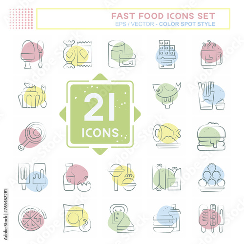Icon Set Fast Food. related to Restaurant symbol. Color Spot Style. simple design editable. simple illustration
