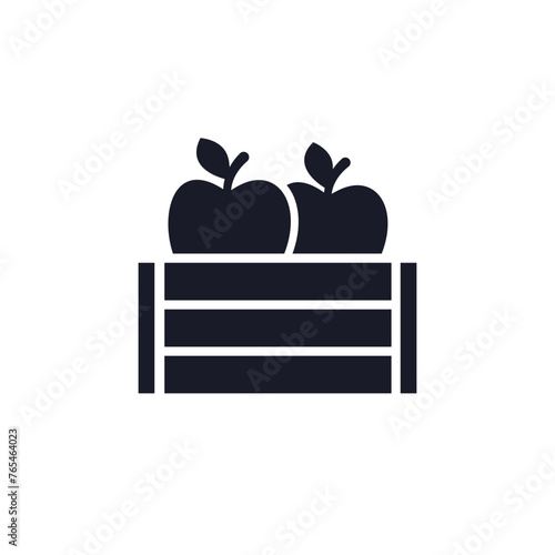 Fruit crate icon, apples in a box pictogram on white