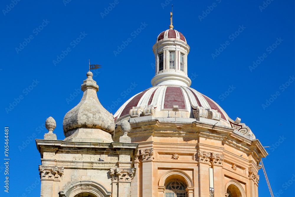 View of the dome of the Collegiate Church of St. Paul in Rabat, Malta  - obrazy, fototapety, plakaty 