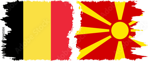 Northern Macedonia and Belgium grunge flags connection vector