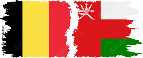 Oman and Belgium grunge flags connection vector