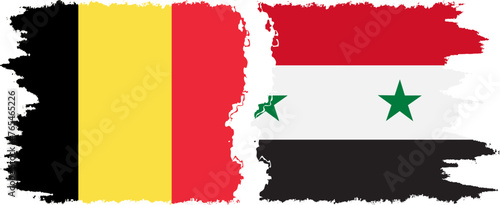 Syria and Belgium grunge flags connection vector