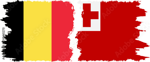 Tonga and Belgium grunge flags connection vector photo