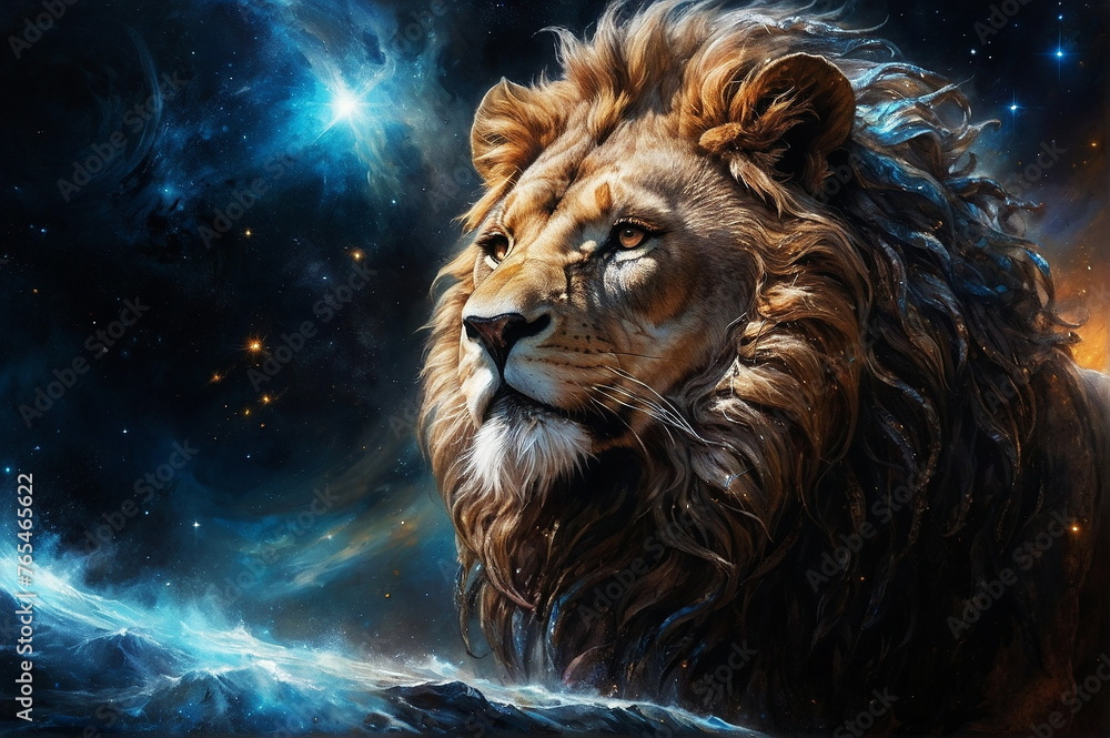 Zodiac sign Lion, magic fantasy space light. Poster