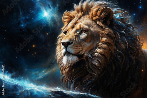 Zodiac sign Lion, magic fantasy space light. Poster © irenastar