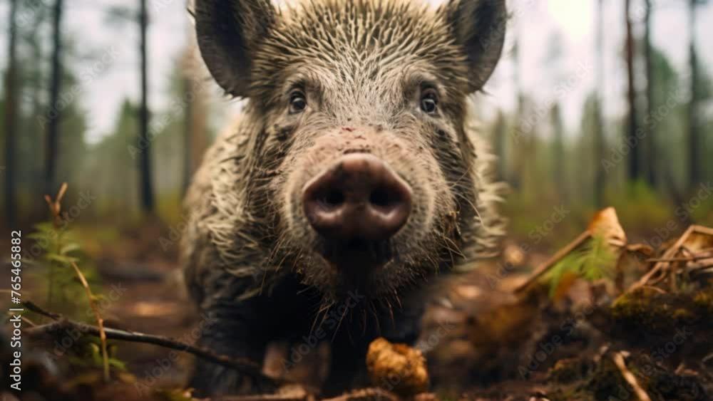 Wild boar roaming freely amidst lush forest foliage, embodying the essence of nature's untamed beauty Wild boar roaming freely amidst lush forest foliage, embodying the essence of nature's untamed beauty