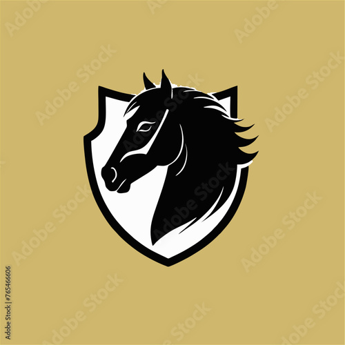 Abstract logo of horse head, horse animal shield illustration design.